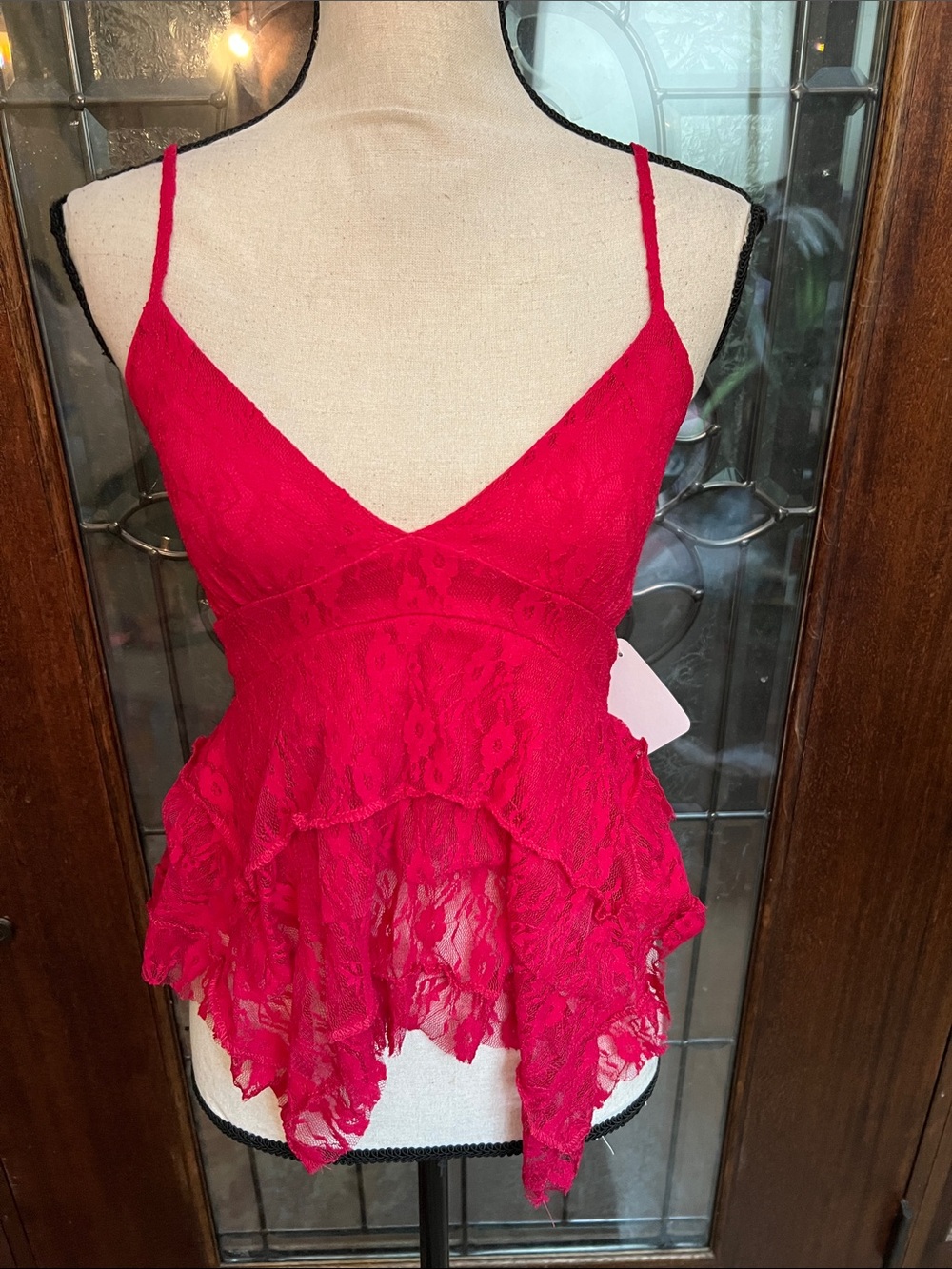 Rebellious Lace Ruffled Spaghetti-Strap Camisole
